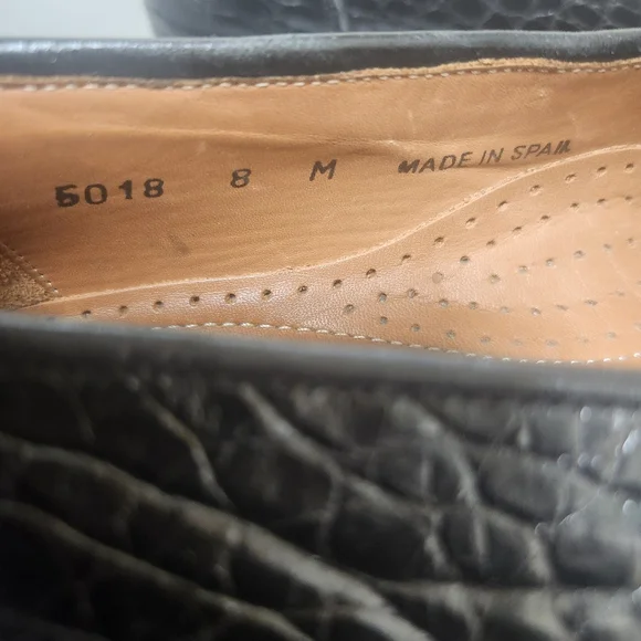 Magnanni Black Crocodile Leather Penny Loafers Shoes Size 8